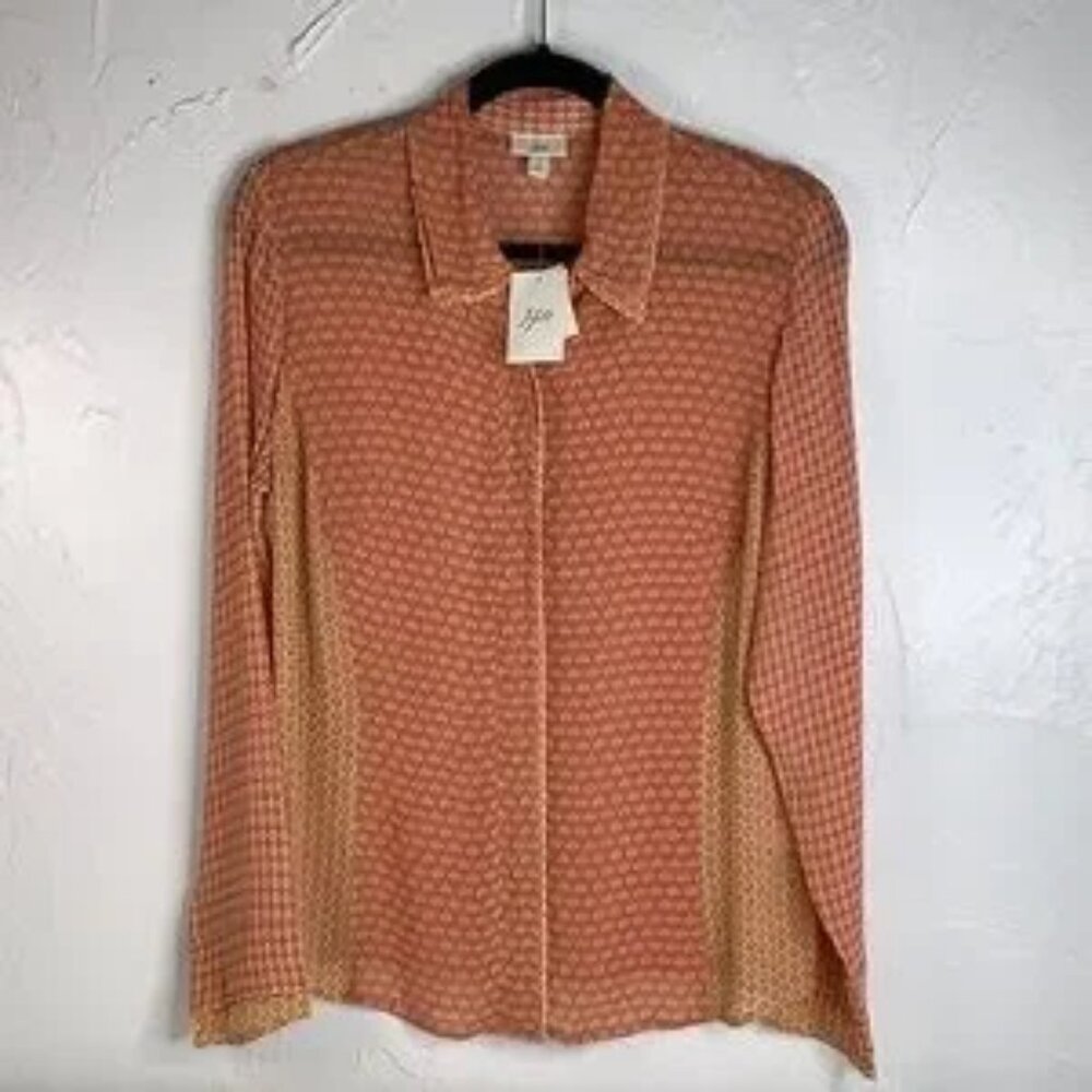 J Jill 70s inspired semi shear long sleeves hidden button down blouse size S NWT